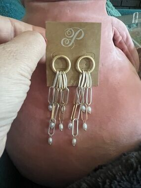 So many compliments! Gold-Tone Multi-Link Pearl Drop Earrings